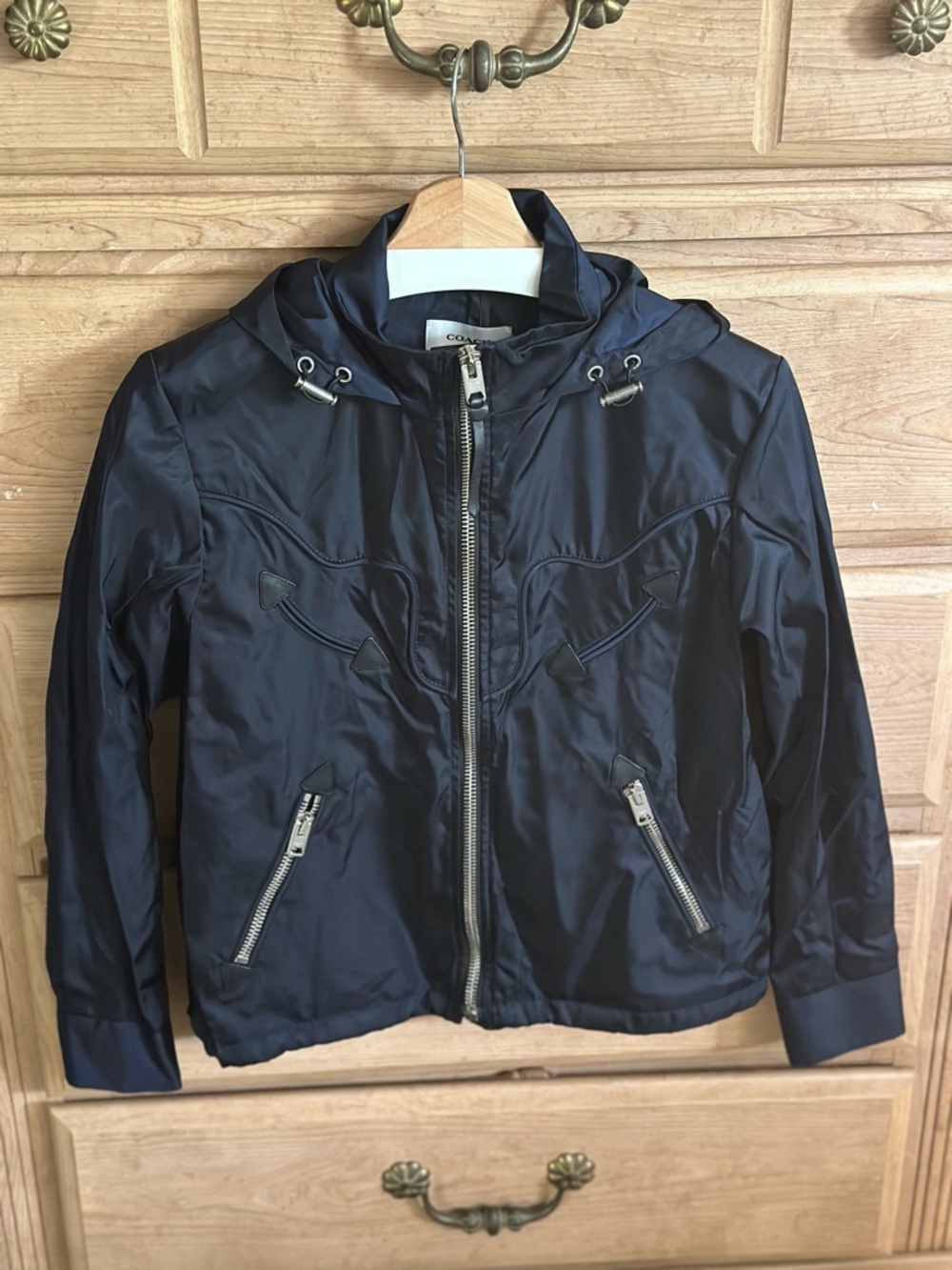 Coach 1941 Navy Metallic Western Leather Trim Hooded Windbreaker Jacket NWT 🏷️